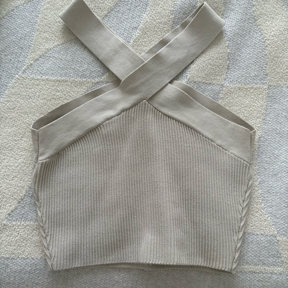 Babaton Beige Ribbed Tank Top